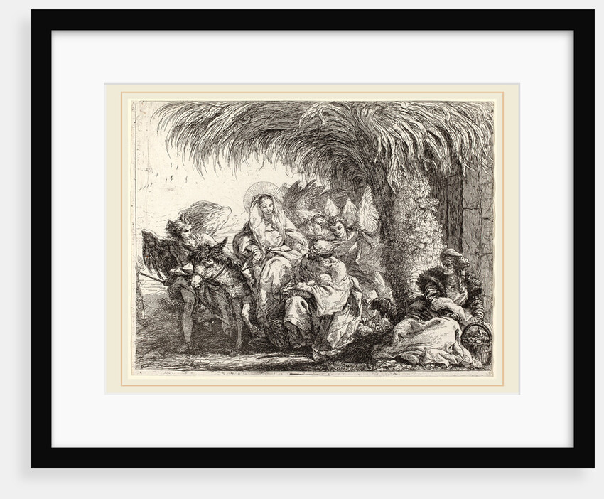 Joseph Kneels with the Child before Mary on the Donkey by Giovanni Domenico Tiepolo