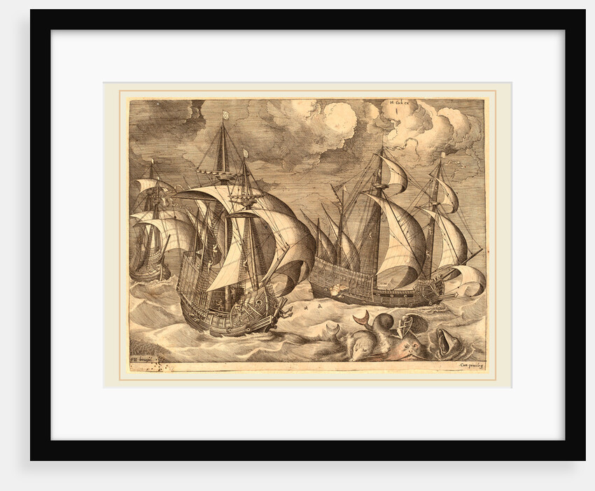 Three Caravels in a Rising Squall with Adrion on a Dolphin, 1565 by Frans Huys