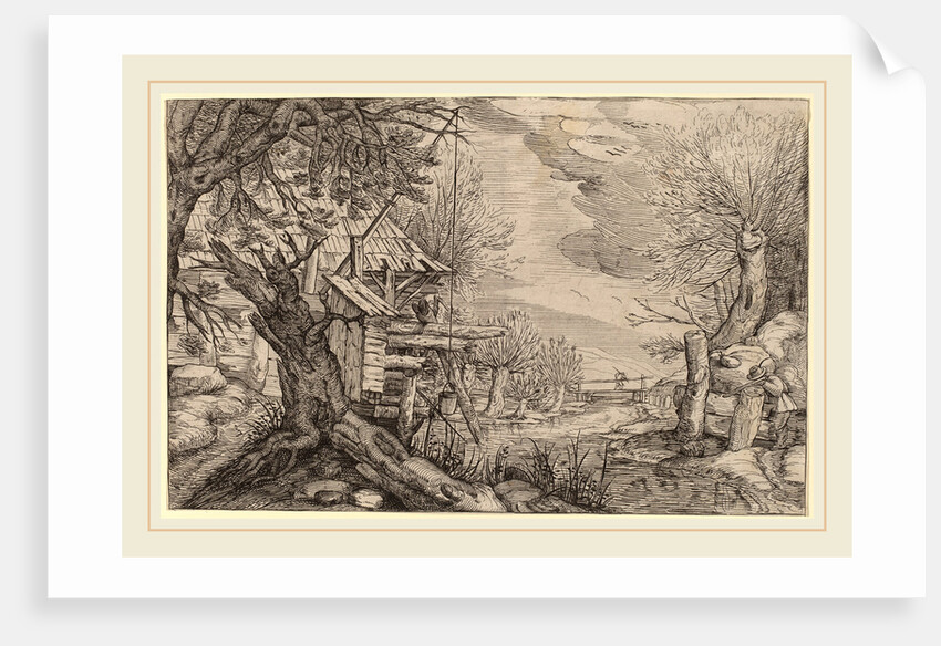formerly Jacques de Gheyn II, Landscape with Log House near a River by Anonymous