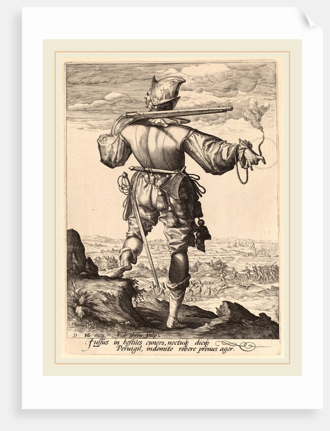 Helmeted Musketeer, 1587 by Jacques de Gheyn II