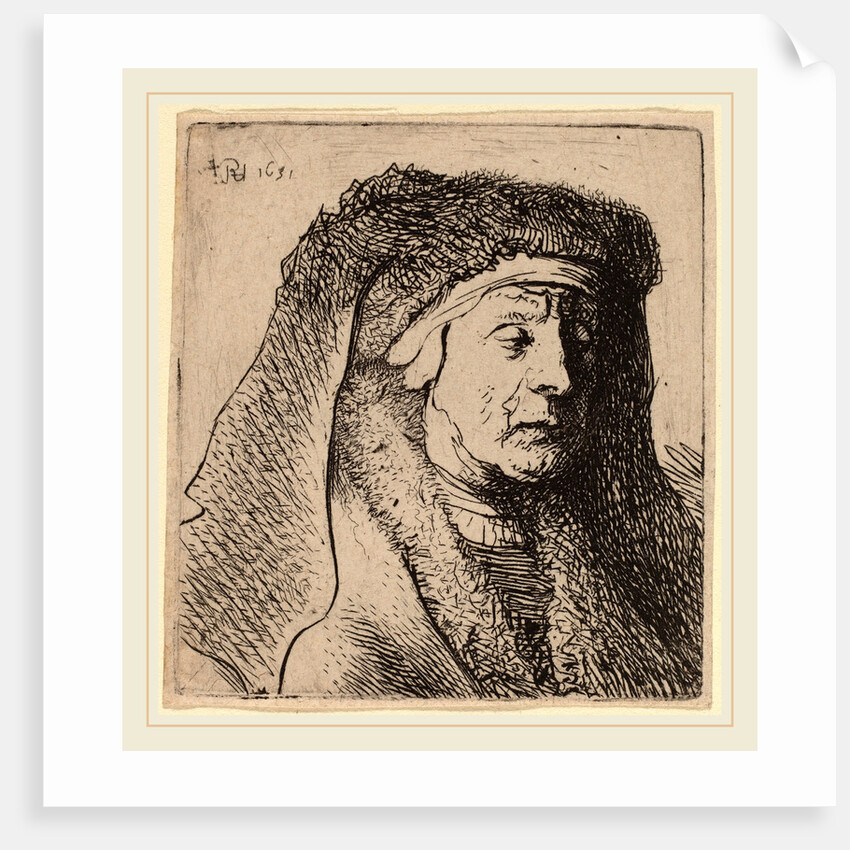 Bust of an Old Woman in a Furred Cloak and Heavy Headdress, 1631 by Rembrandt van Rijn and Studio of Rembrandt van Rijn