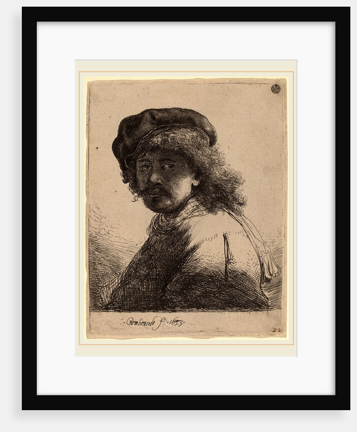 Self-Portrait in a Cap and Scarf with the Face Dark, 1633 by Rembrandt van Rijn
