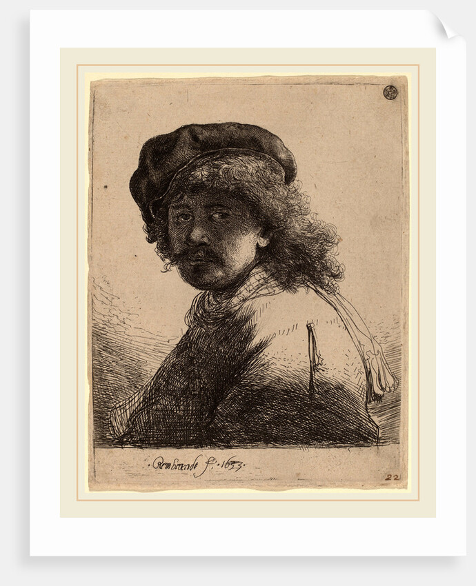 Self-Portrait in a Cap and Scarf with the Face Dark, 1633 by Rembrandt van Rijn