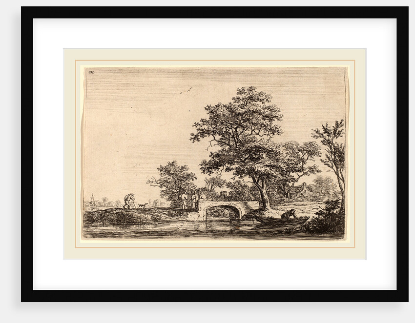 Four Men on a Stone Bridge by Anthonie Waterloo