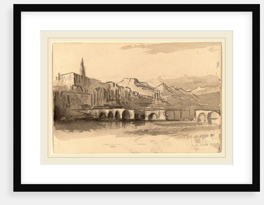 Bridge with Mountains in the Distance by Edward Lear