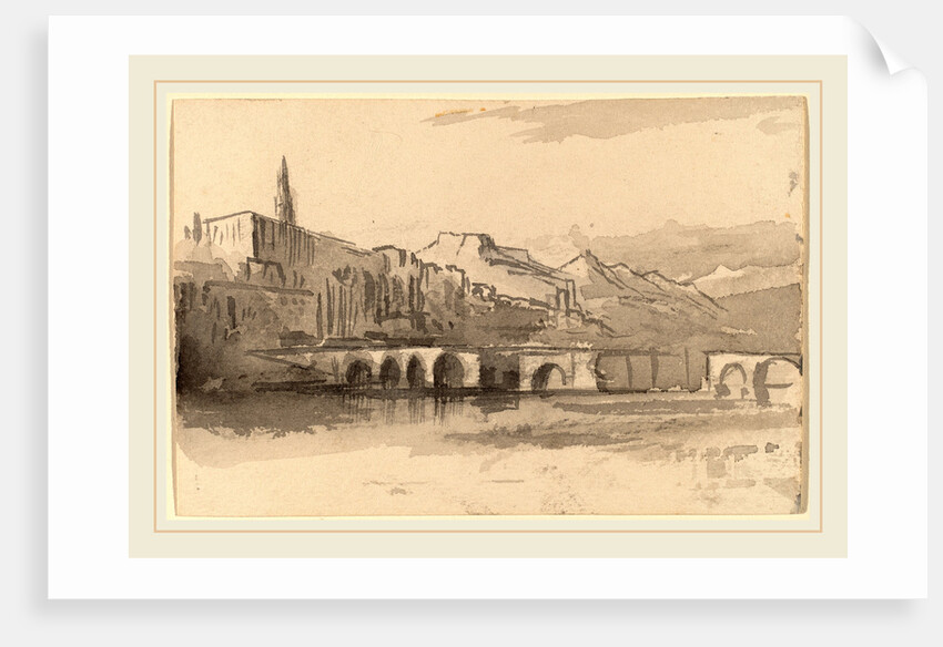 Bridge with Mountains in the Distance by Edward Lear