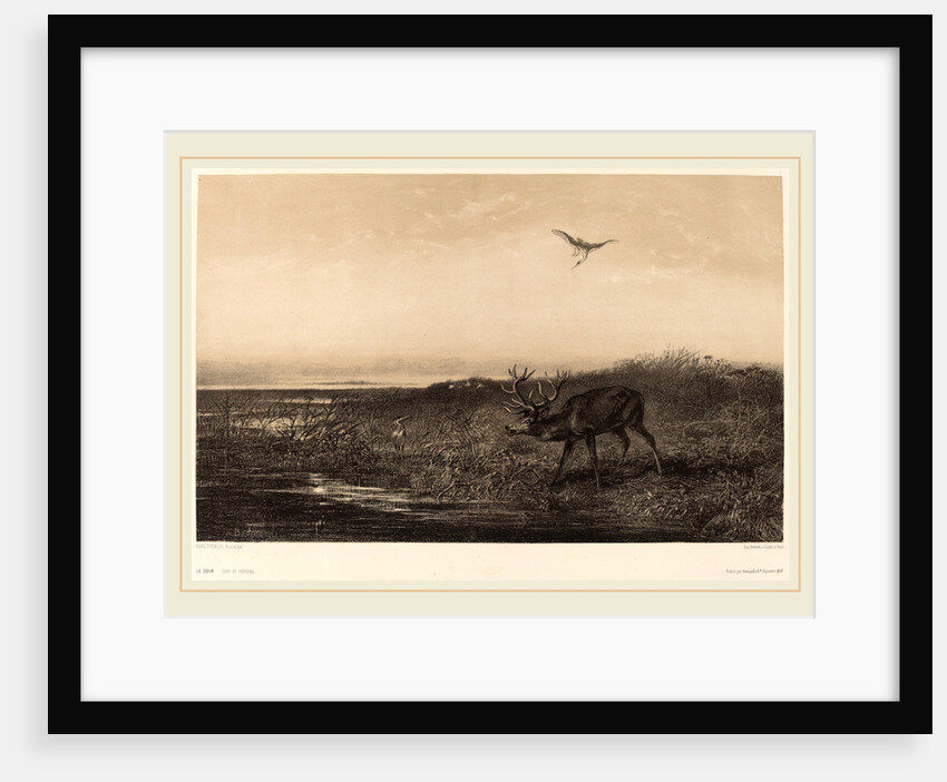 Le Soir. Cerf et Herons, Swiss by Karl Bodmer