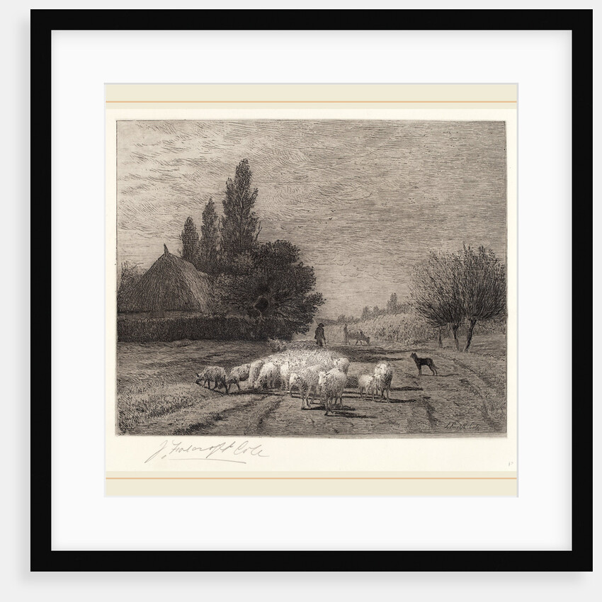 Village Street in France With a Flock of Sheep by Joseph Foxcroft Cole