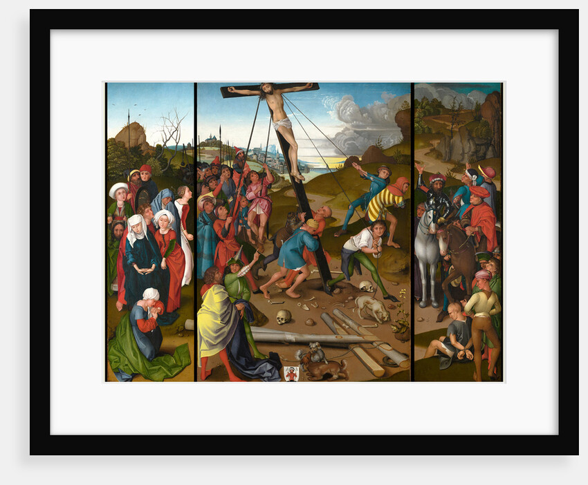 German, The Raising of the Cross center, left, and right panels by Master of the Starck Triptych