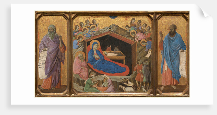 Italian, The Nativity with the Prophets Isaiah and Ezekiel, tempera on single panel by Duccio di Buoninsegna