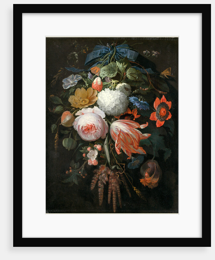 German, A Hanging Bouquet of Flowers, probably 1665-1670 by Abraham Mignon