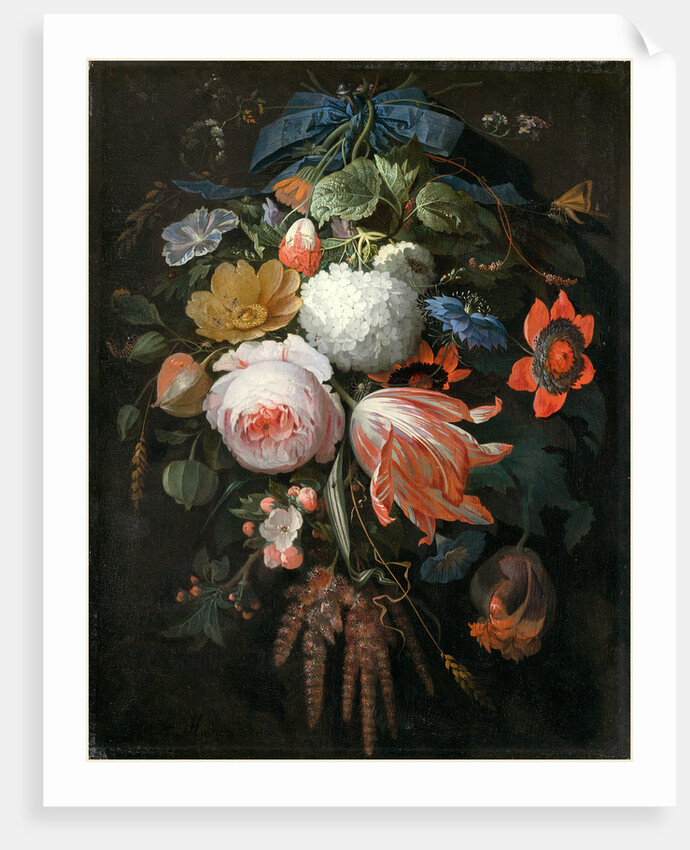 German, A Hanging Bouquet of Flowers, probably 1665-1670 by Abraham Mignon