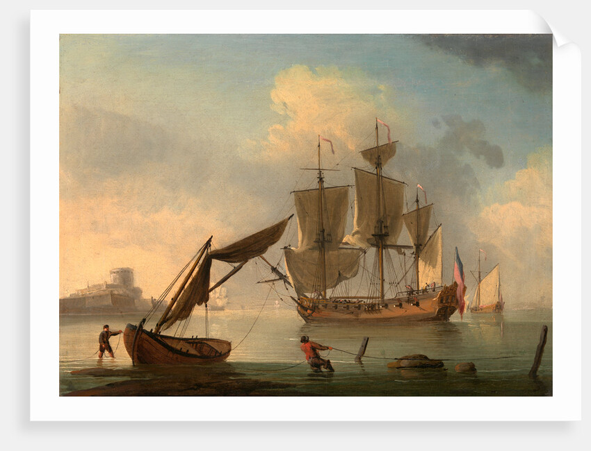 An English Sloop Becalmed near the Shore by Francis Swaine