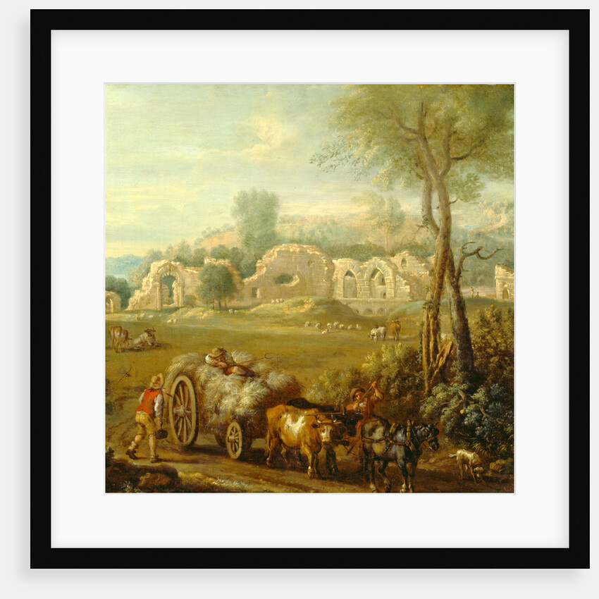 Haycart Passing a Ruined Abbey by John Wootton