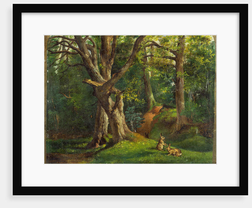 Woodland scene with rabbits Possibly by Sir Hubert von Herkomer