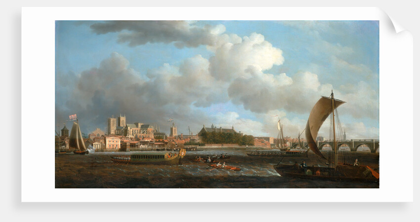 London, Westminster from Lambeth, with the Ceremonial Barge of the Ironmongers' Company by Samuel Scott
