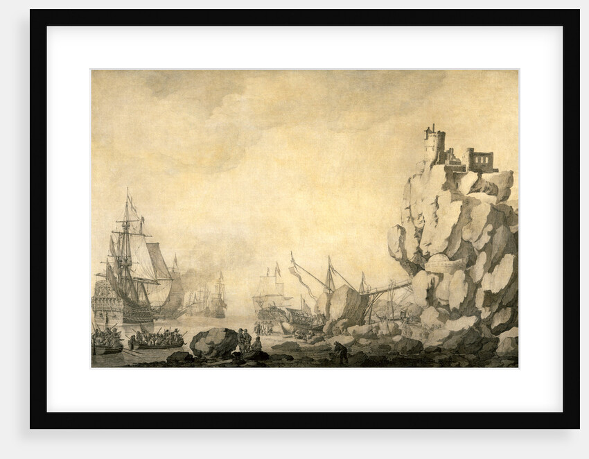 Ships and Militia by a Rocky Shore English and Dutch Ships with Armed Men by a Rocky, Fortified Shore by The Elder