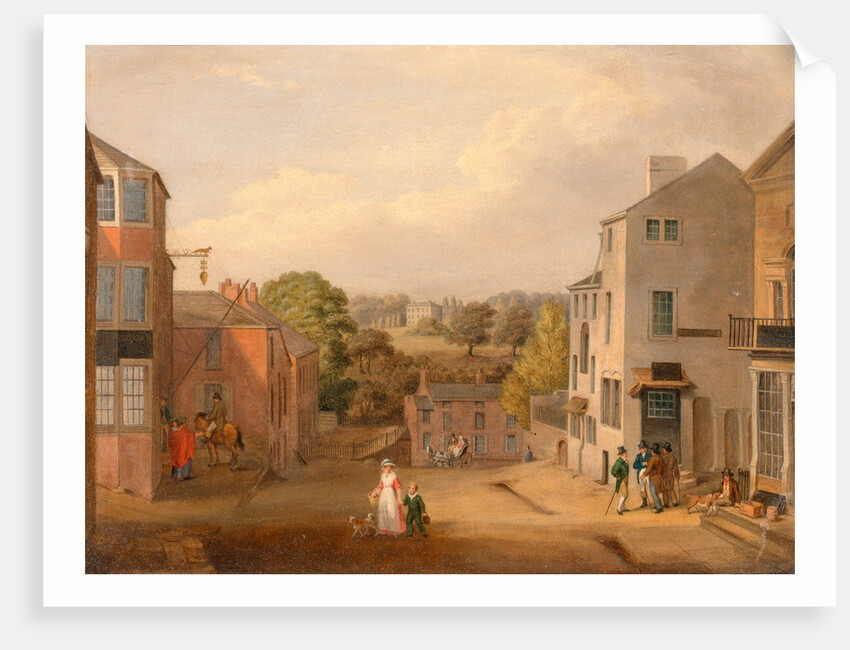 Street Scene in Chorley, Lancashire, with a view of Chorley Hall by John Bird of Liverpool