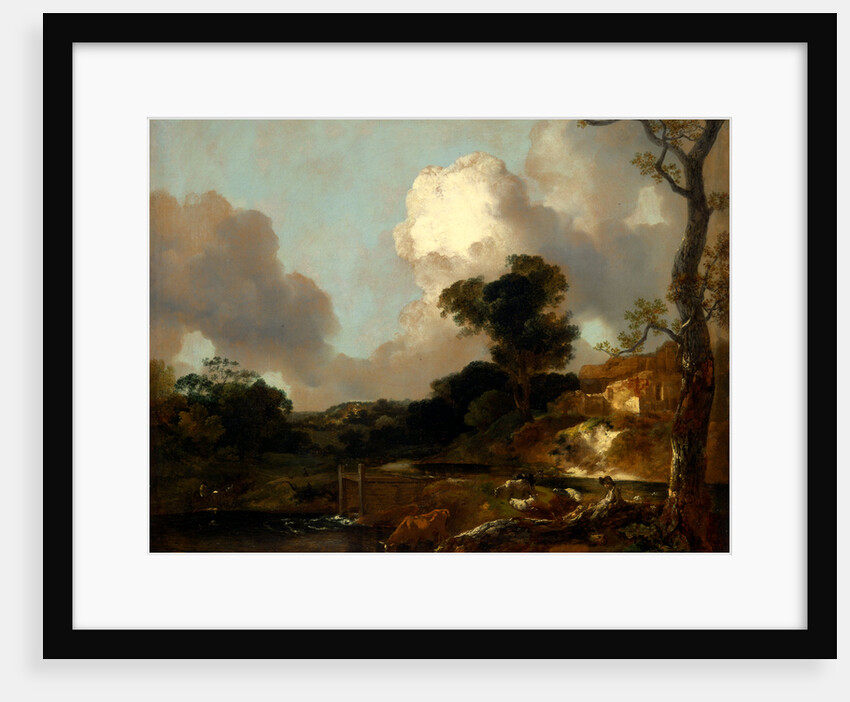 Landscape with Stream and Weir A River Landscape with a Weir, Sheep and Figures by Thomas Gainsborough