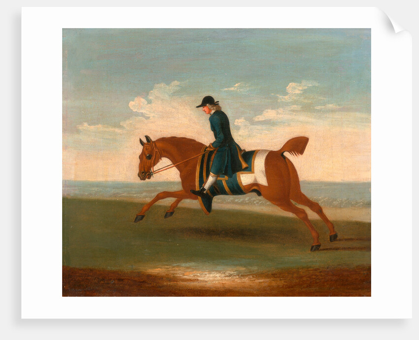 One of Four Portraits of Horses - a Chestnut Racehorse Exercised by a Trainer in a Blue Coat by James Seymour