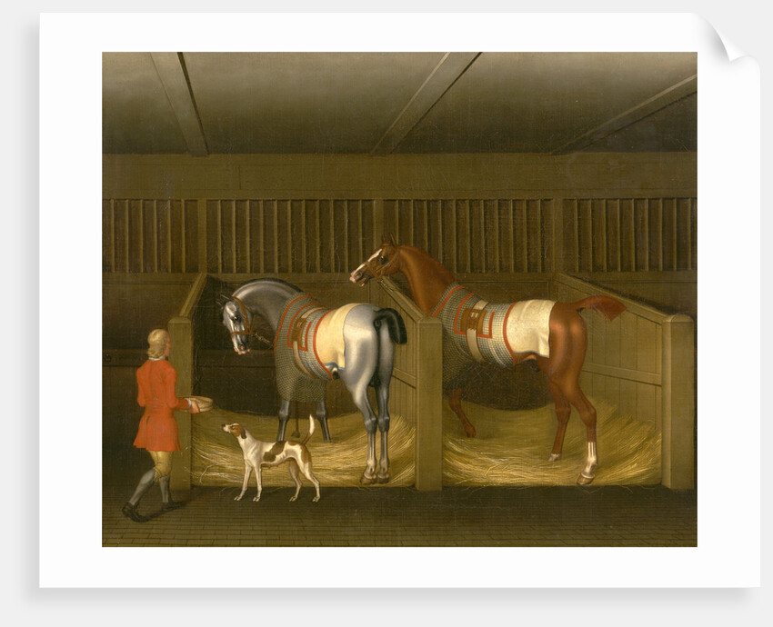 The Stables and Two Famous Running Horses belonging to His Grace, the Duke of Bolton Two Horses in a Stable with a Groom Two Horses and a Groom in a Stable by James Seymour