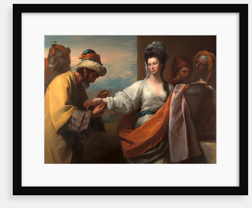 Isaac's servant tying the bracelet on Rebecca's arm by Benjamin West