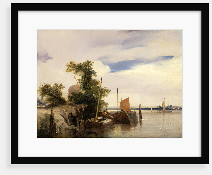 Barges on a River River Landscape by Richard Parkes Bonington
