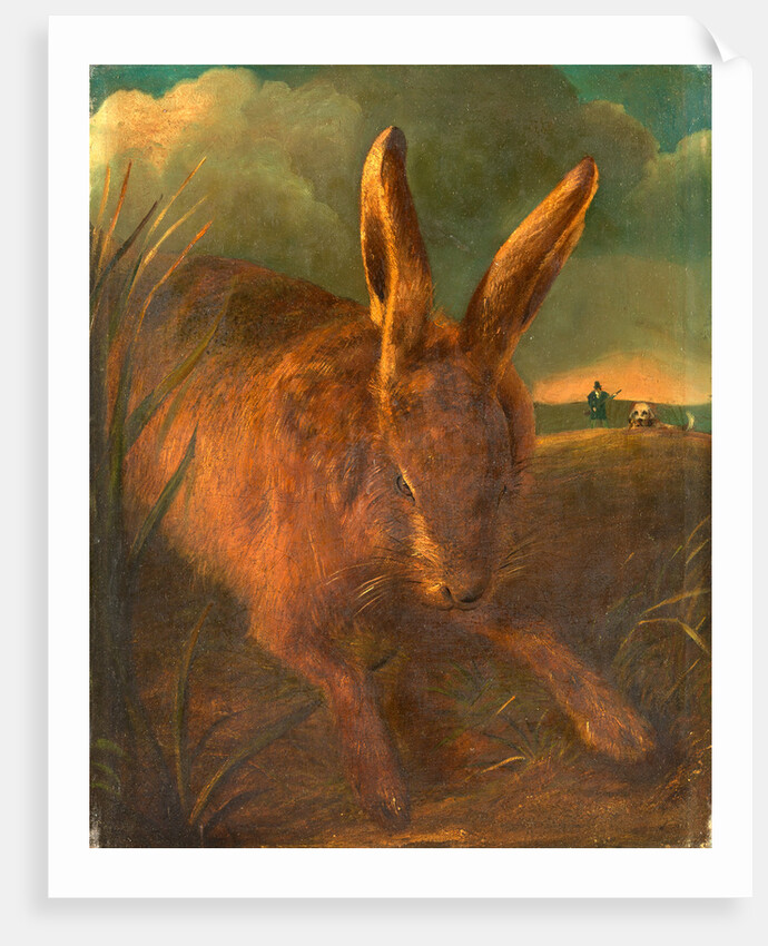 Hare Hunting A Rabbit with Hunter and Dog in the Background by Philip Reinagle