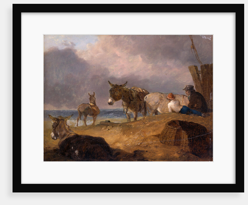 Donkeys and Figures on a Beach by Julius Caesar Ibbetson