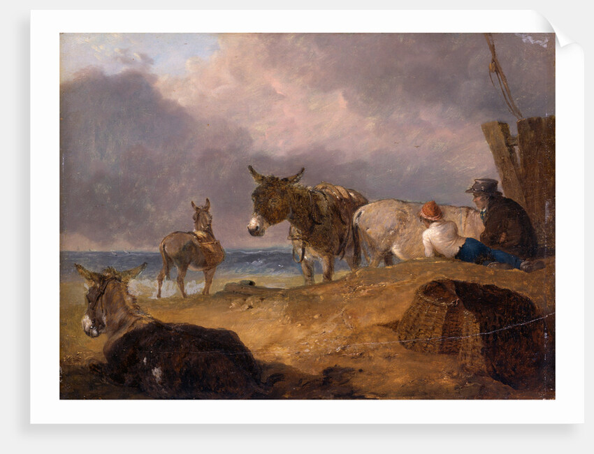 Donkeys and Figures on a Beach by Julius Caesar Ibbetson
