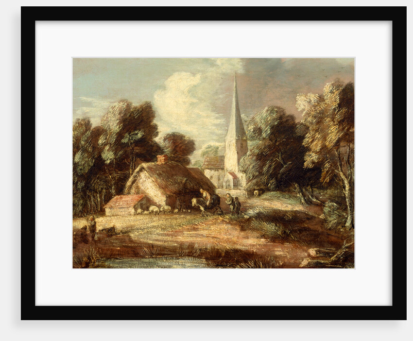 Landscape with cottage and church Landscape with a Church, Cottage, Villagers and Animals by Thomas Gainsborough