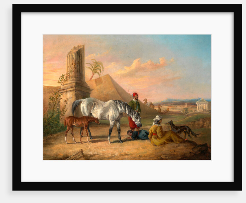 Grey Arabian mare and foal, with a family by George Henry Laporte
