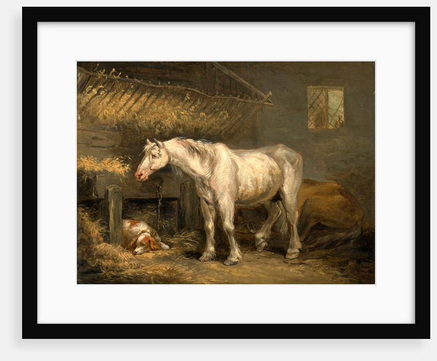 Old horses with a dog in a stable by George Morland