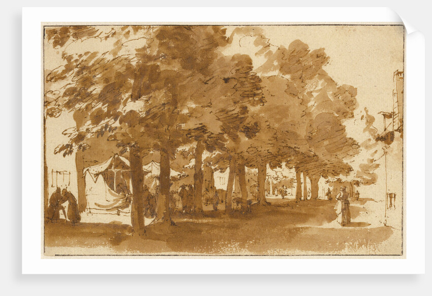 A Market Scene Under Trees in Katwijk op Rijn by Jan de Bisschop