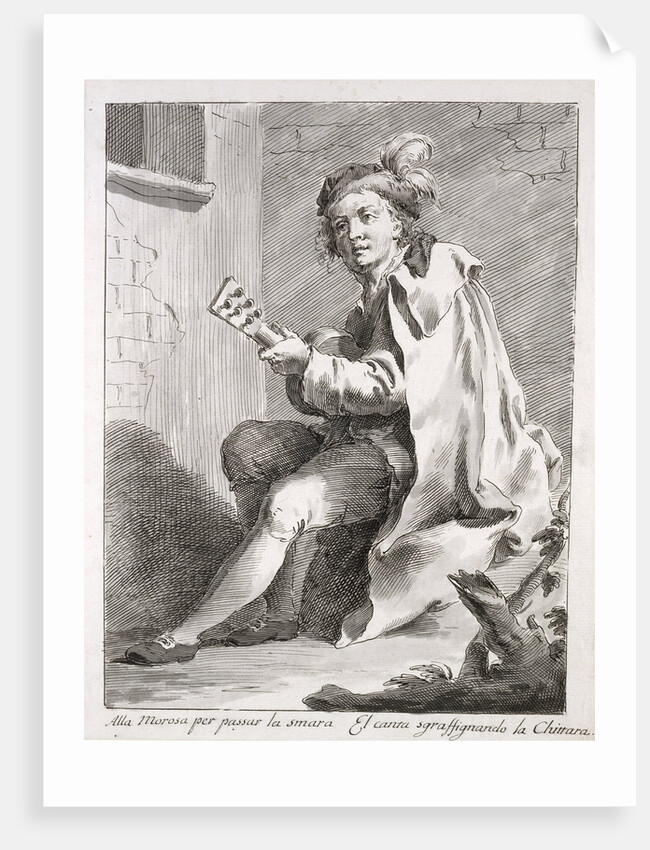 A Seated Man Playing a Guitar by Pietro Antonio Novelli