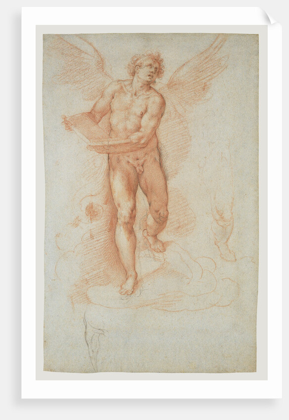 An Angel Holding a Book (recto), Three Studies of a Falling Male Figure (verso) by Cristoforo Roncalli
