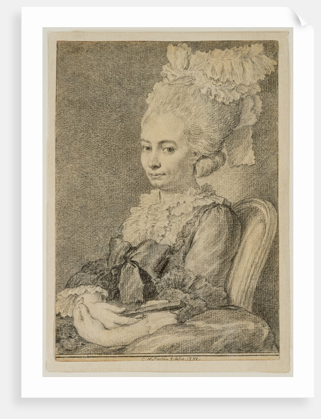 Portrait of a Young Woman Holding a Fan by Charles-Nicolas Cochin II