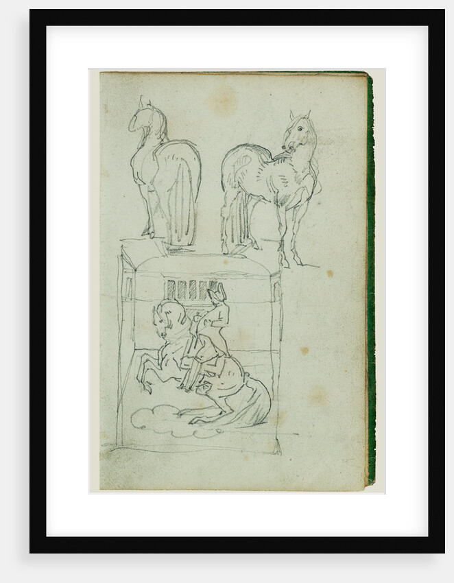 Two standing horses, Man riding a rearing horse by Théodore Géricault