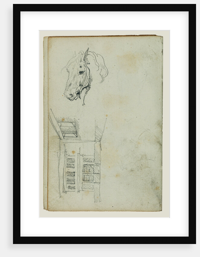 Horse head, view of a courtyard by Théodore Géricault