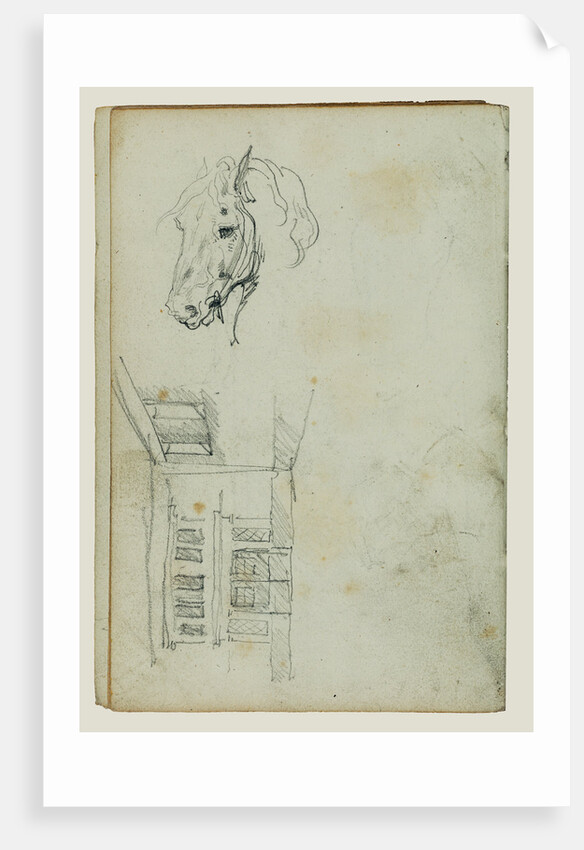Horse head, view of a courtyard by Théodore Géricault