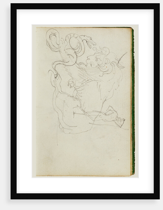 Lion attacking a snake over nude figure study by Théodore Géricault