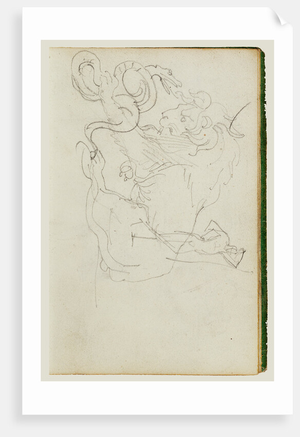 Lion attacking a snake over nude figure study by Théodore Géricault