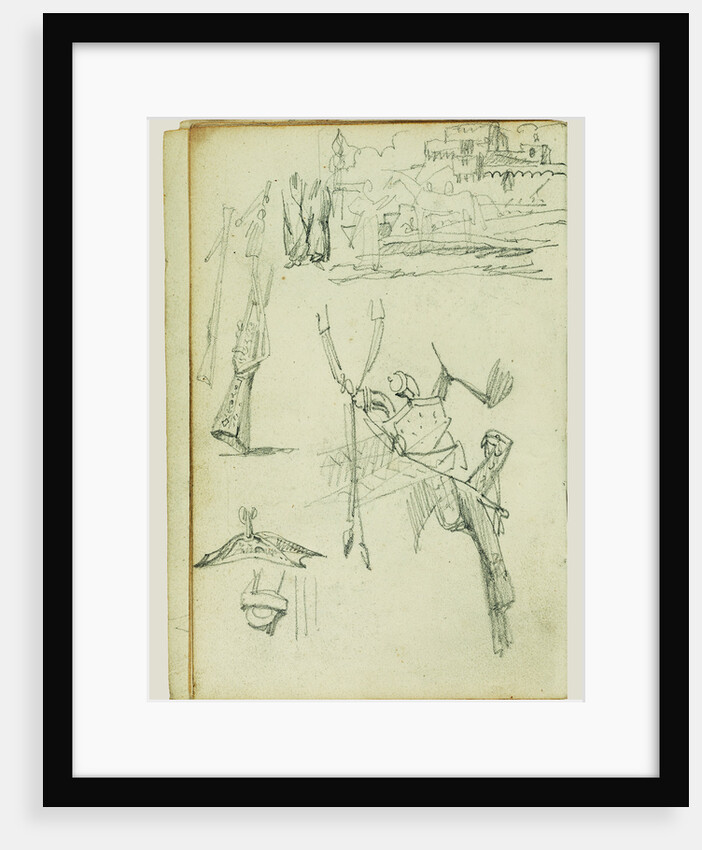 Weapon studies, compositional study of castle scene by Théodore Géricault