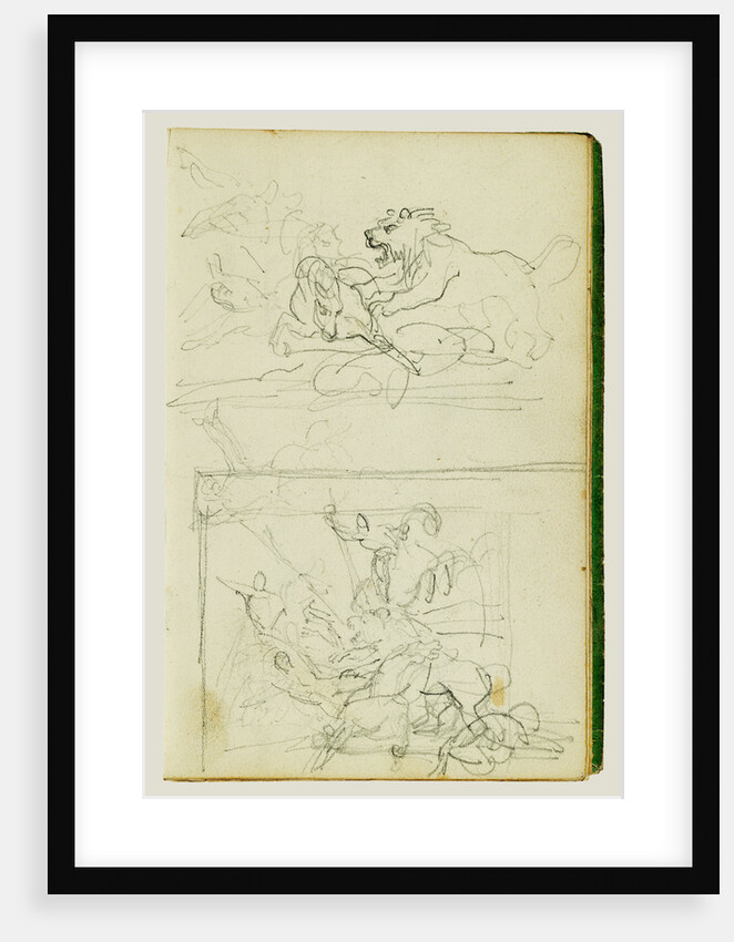 Two compositional studies of a lion hunt by Théodore Géricault