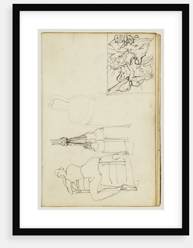 Tassels, seated figure from behind chair, thumbnail study of Charging Chasseur by Théodore Géricault