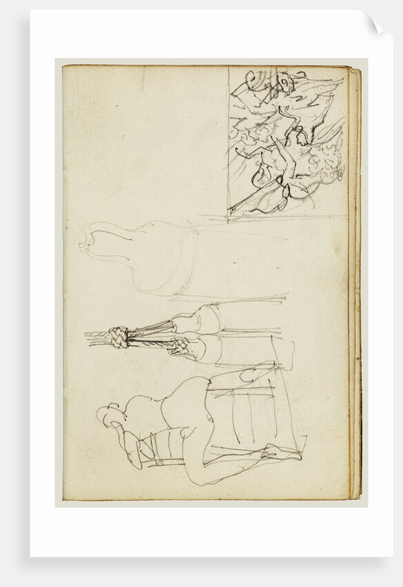 Tassels, seated figure from behind chair, thumbnail study of Charging Chasseur by Théodore Géricault