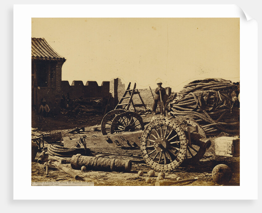 Interior of the Pehtang Fort Showing the Magazine and Wooden Gun by Felice Beato