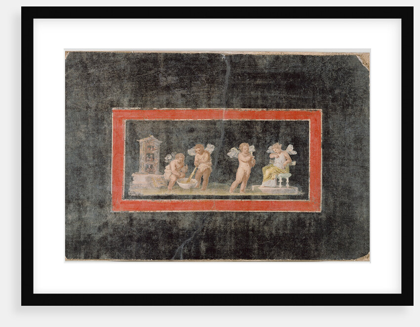 Fresco Fragment with Cupids and Psyche Making Perfume by Anonymous