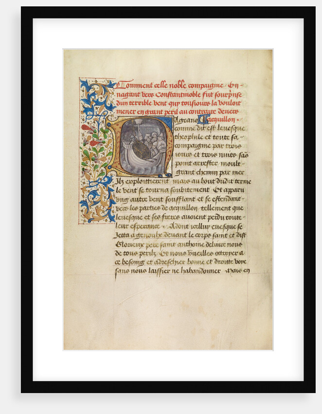 Initial N: Bishop Theophilus's Ship Blown Off Course and Bishop Theophilus in Prayer by Master of the Brussels Romuléon