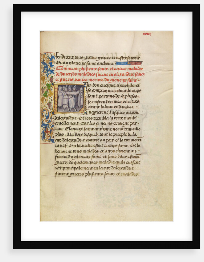 Initial L: The Sick in Alexandria Are Healed after Touching the Body of Saint Anthony by Master of the Brussels Romuléon